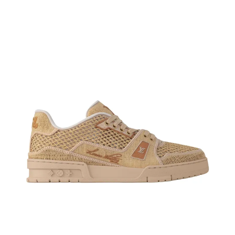 LOUIS VUITTON Trainer Low Top Skateboard Shoes Men's Beige-1