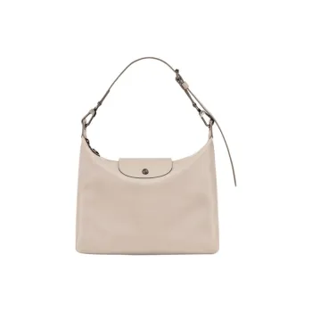 LONGCHAMP Leather Shoulder Bag Women's Dark Silver