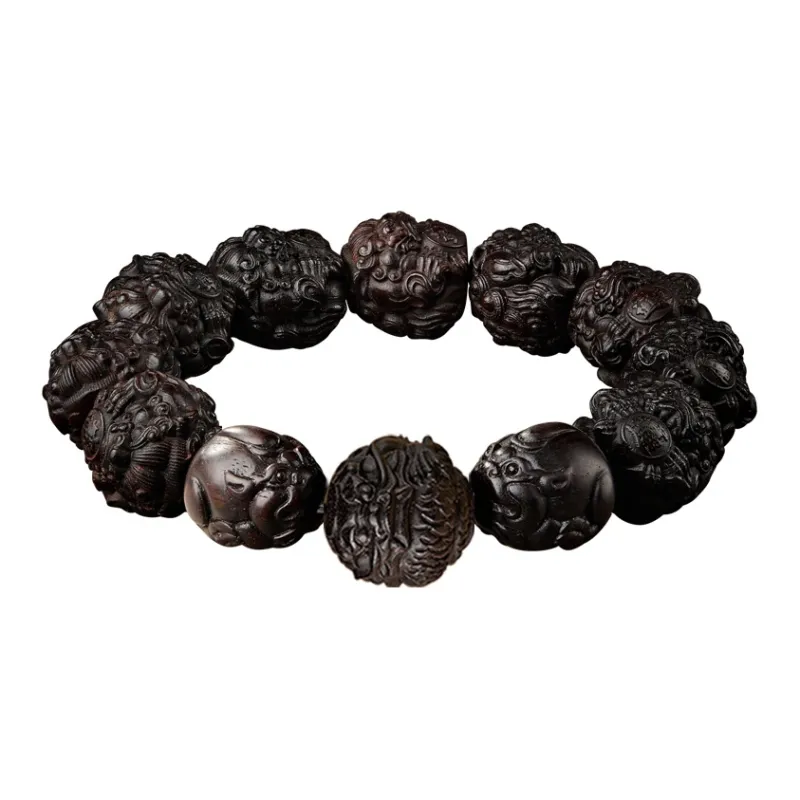 Moonstone Edge Small Leaf Red Sandalwood Bracelets Men's-4