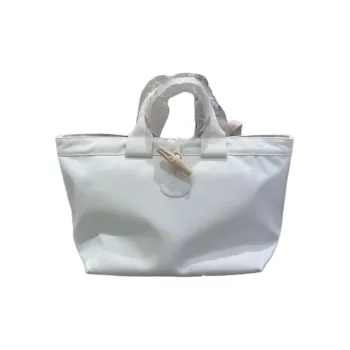 LONGCHAMP Le Roseau Fabric Canvas Bag, Tote Bag, Shopping Bag, Handbag Women's Ivory White