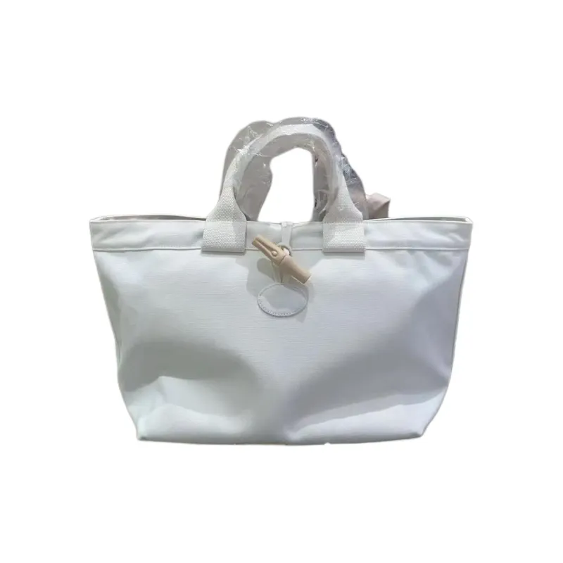 LONGCHAMP Le Roseau Fabric Canvas Bag, Tote Bag, Shopping Bag, Handbag Women's Ivory White-0