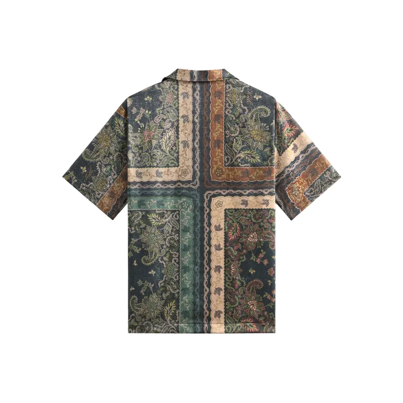 KITH SS25 Panelled Bandana Thompson Camp Collar Shirt Men's Jasper Orange-1