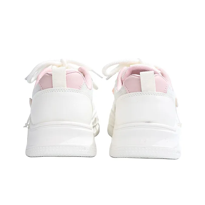 RENBEN Lightweight Breathable Height Increasing Low Top Skateboard Shoes Women's Pink White-4