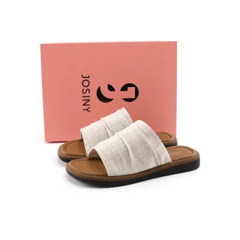 JOSINY Rubber Sole Quiet Slip Resistant Slide Slippers Women's Ecru