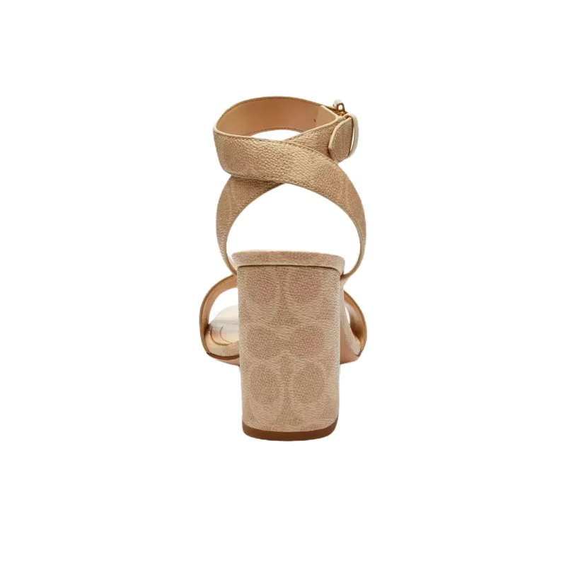 COACH Shelby One Strap Sandals 8cm Women's Tan-3