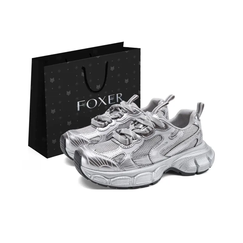 FOXER Slip Resistant Low Top Chunky Sneakers Women's Silver-0