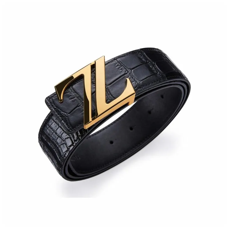Cheekkiss Top Grain Cow Leather Crocodile Pattern Steel Buckle Leather Belts Men's 3.8cm-6