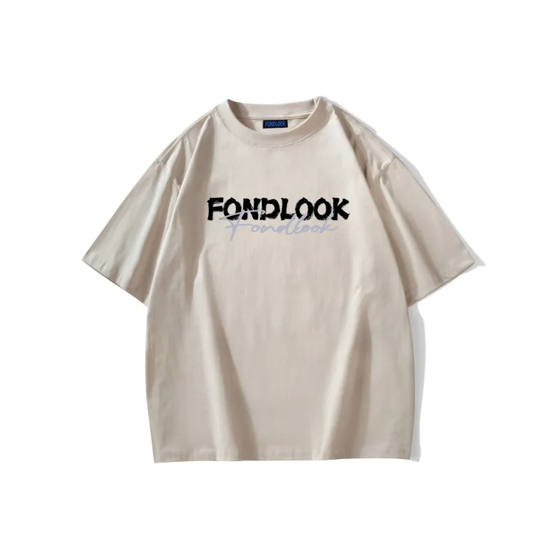 FONDLOOK T Shirts Unisex Light Beige Apricot-1