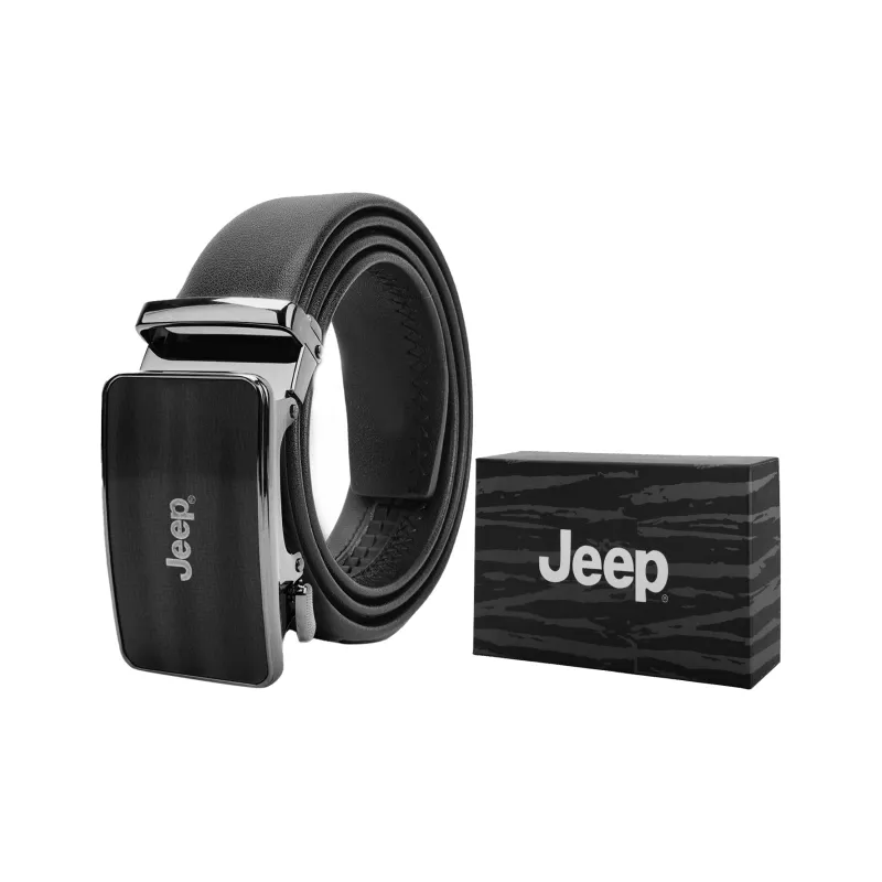 Jeep Top Grain Cow Leather Belts Men's Black/Litchi Grain Black Width 3.5cm-1