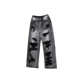T IRA Jeans Unisex Ripped Black Gray