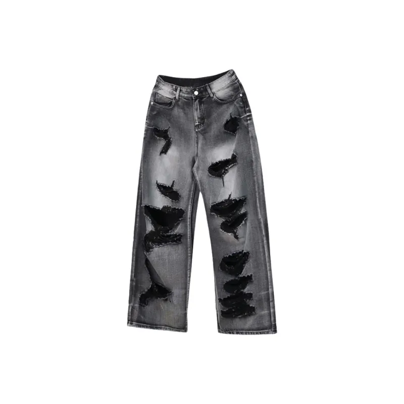T IRA Jeans Unisex Ripped Black Gray-0