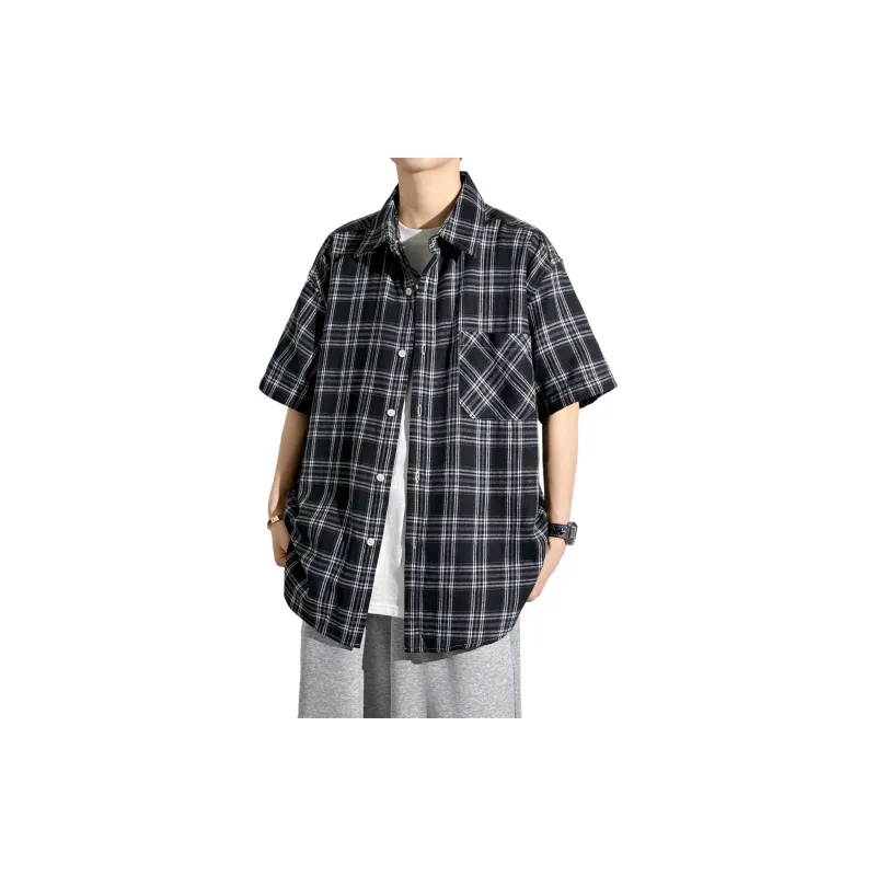 HOKLV Shirts Unisex Black Plaid-0