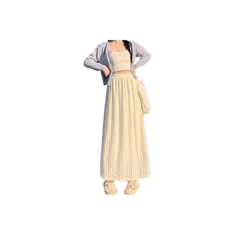 YINLEI Knit Long Skirts Women's Apricot-0