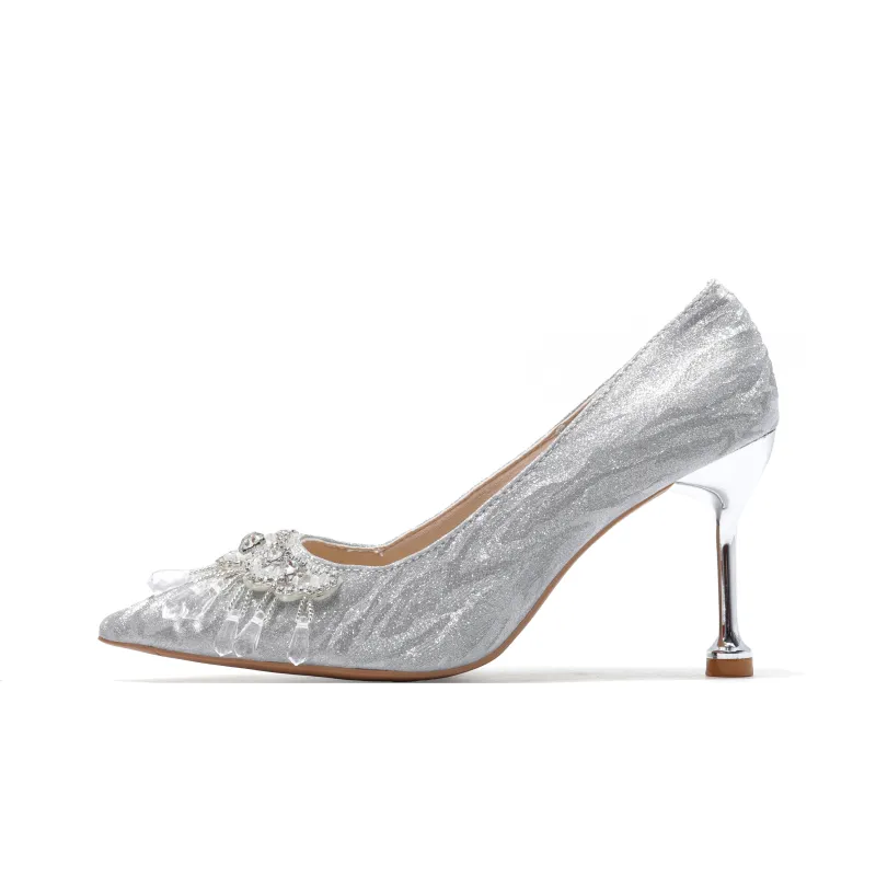Take The Qin Slim Heel High Heels Women's Silver-0