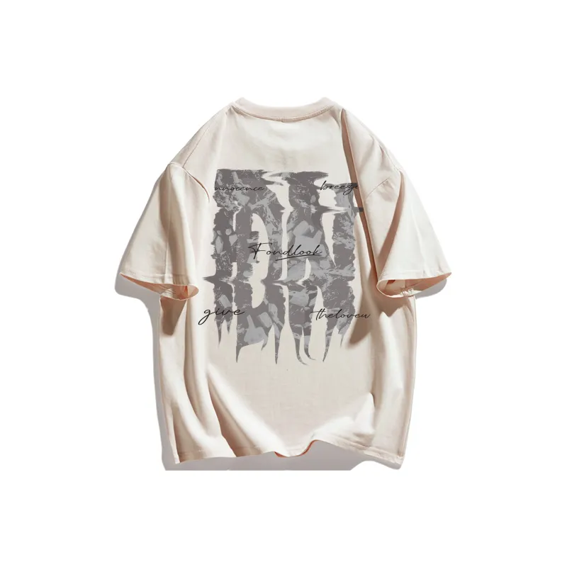 FONDLOOK T Shirts Unisex Light Beige Apricot-0