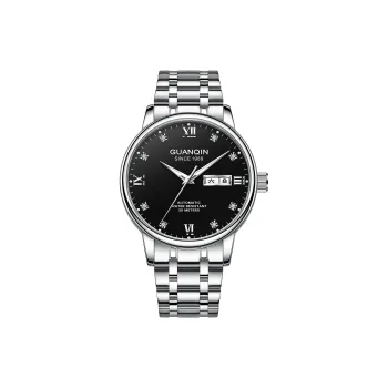 GUANQIN Automatic Mechanical Movement Stainless Steel Watchband Watch Men's Watches Black Dial