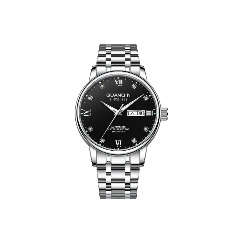 GUANQIN Automatic Mechanical Movement Stainless Steel Watchband Watch Men's Watches Black Dial-0