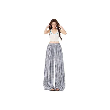 ZAZN Casual Pants Women's Blue Plaid