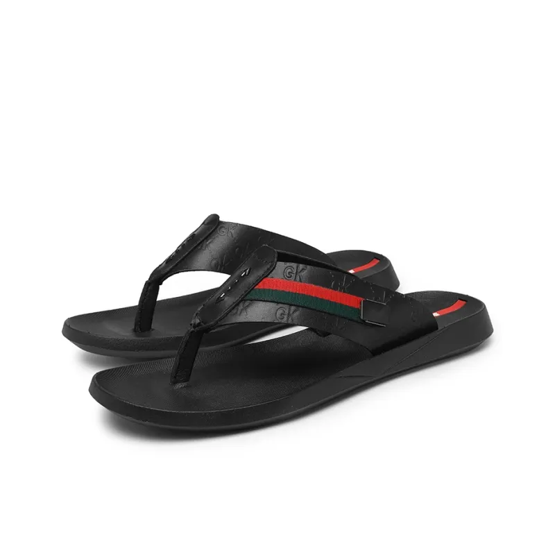 AIPSEN Rubber Sole Abrasion Resistant Slip Resistant Flip Flops Men's Black-2