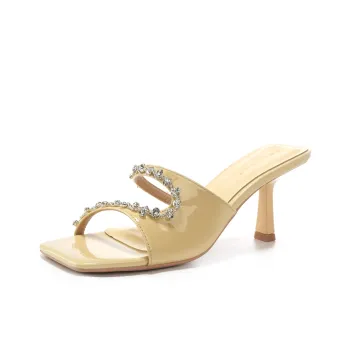 Beijiani Rubber Sole Rhinestone Slip Resistant Abrasion Resistant Slide Slippers Women's