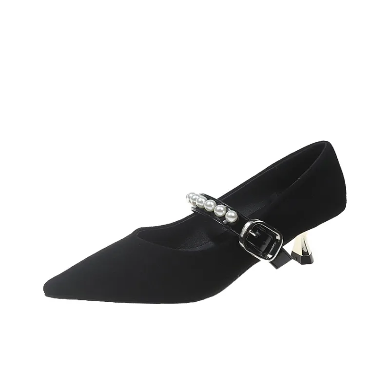 WUJI Slim Heel High Heels 5cm Women's Black-0