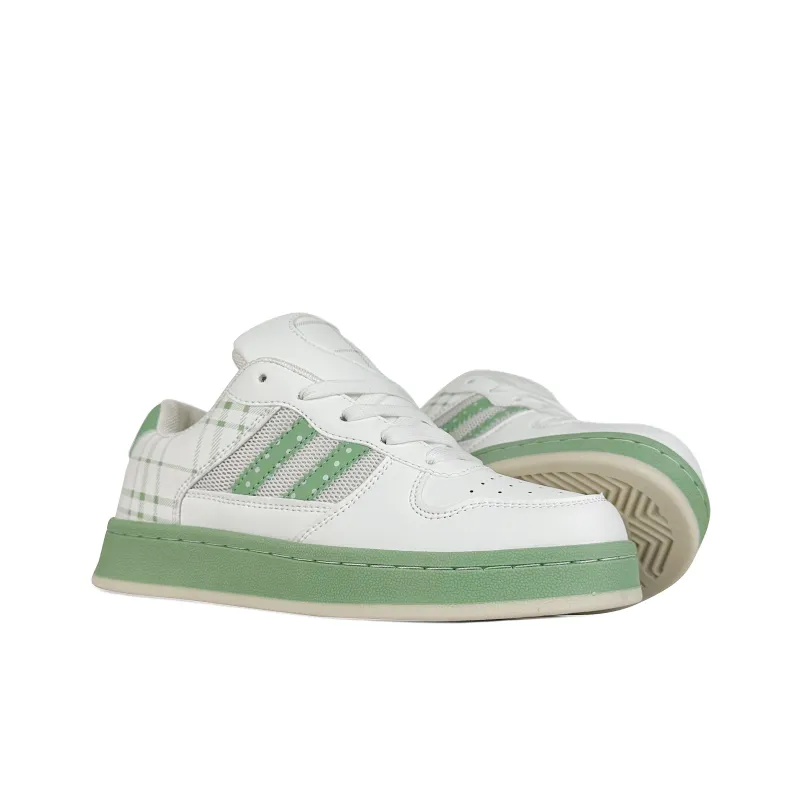 BKAE Slip Resistant, Lightweight, And Breathable Low Top Skateboard Shoes Unisex White Green-2