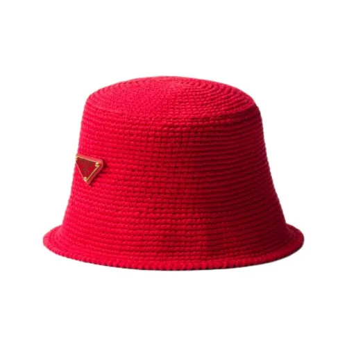 PRADA Faux Raffia Bucket Hats Women's Red