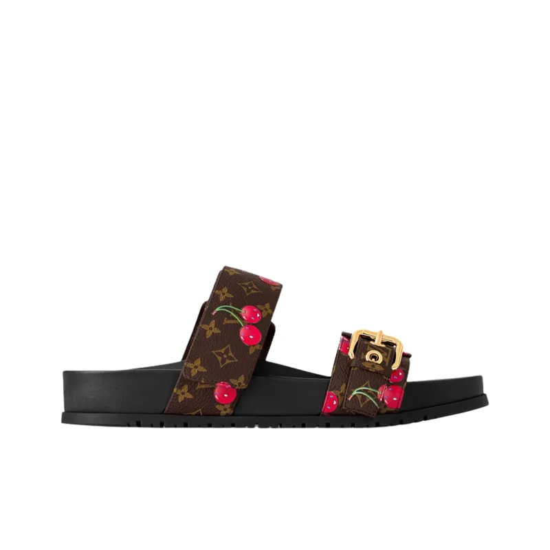 Takashi Murakami x LOUIS VUITTON Bom Dia Rubber Sole Quiet Slide Slippers Women's Brown-1