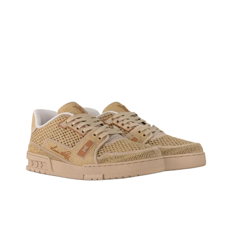 LOUIS VUITTON Trainer Low Top Skateboard Shoes Men's Beige-2