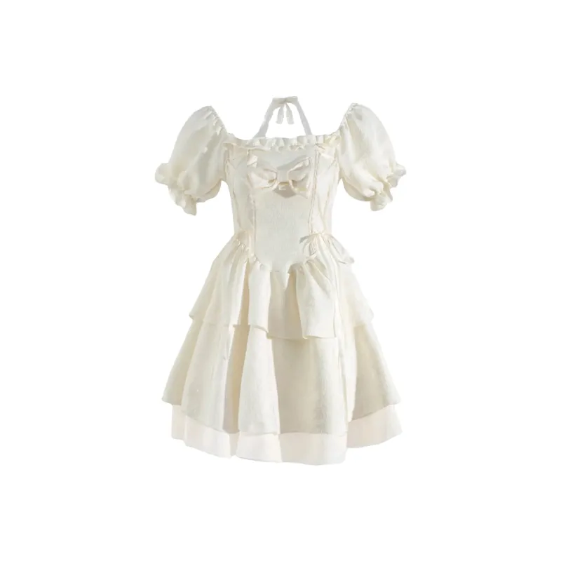 / Short Sleeved Dresses Women's Apricot Fairy Dress-0