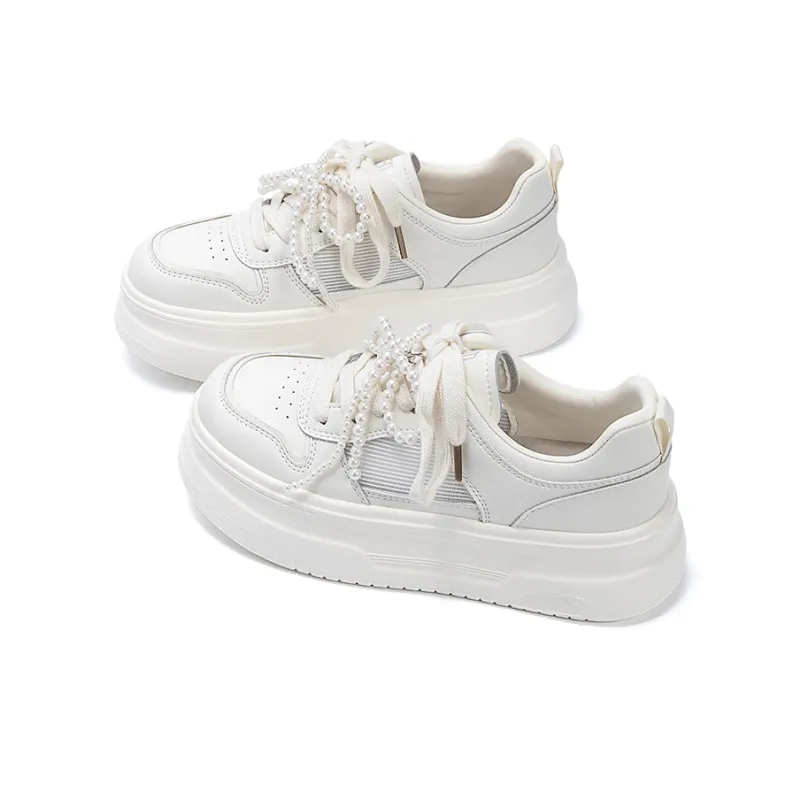 EXULL Q Lightweight Breathable Height Increasing Low Top Skateboard Shoes Women's Beige-2
