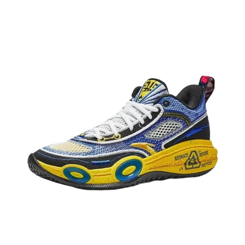 Anta Assault 1st Generation Anti Slip Wear Resistant Mid Top Basketball Shoes Men's Blue-2