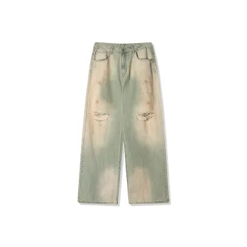 LANGWEIZHE Hip Hop Street Style Distressed Loose Fit Straight Fit Basic Casual Pants Unisex