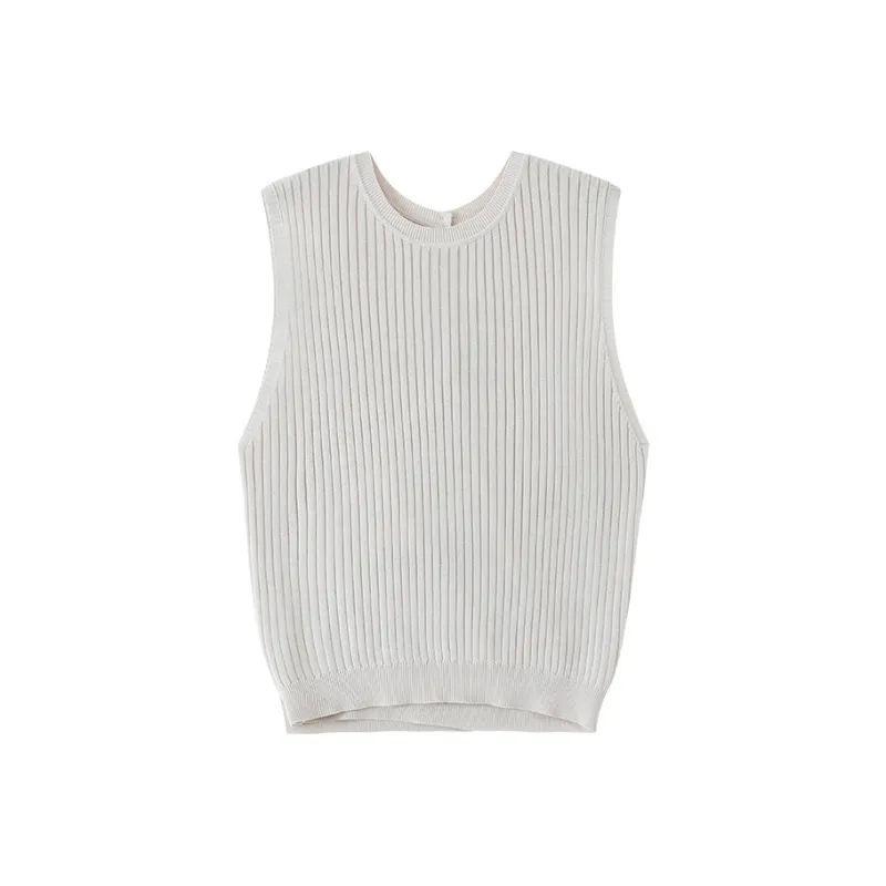 TAGEECHITA Versatile Design Tank Top Sleeveless Knitted Fabric Shirt Women's-1