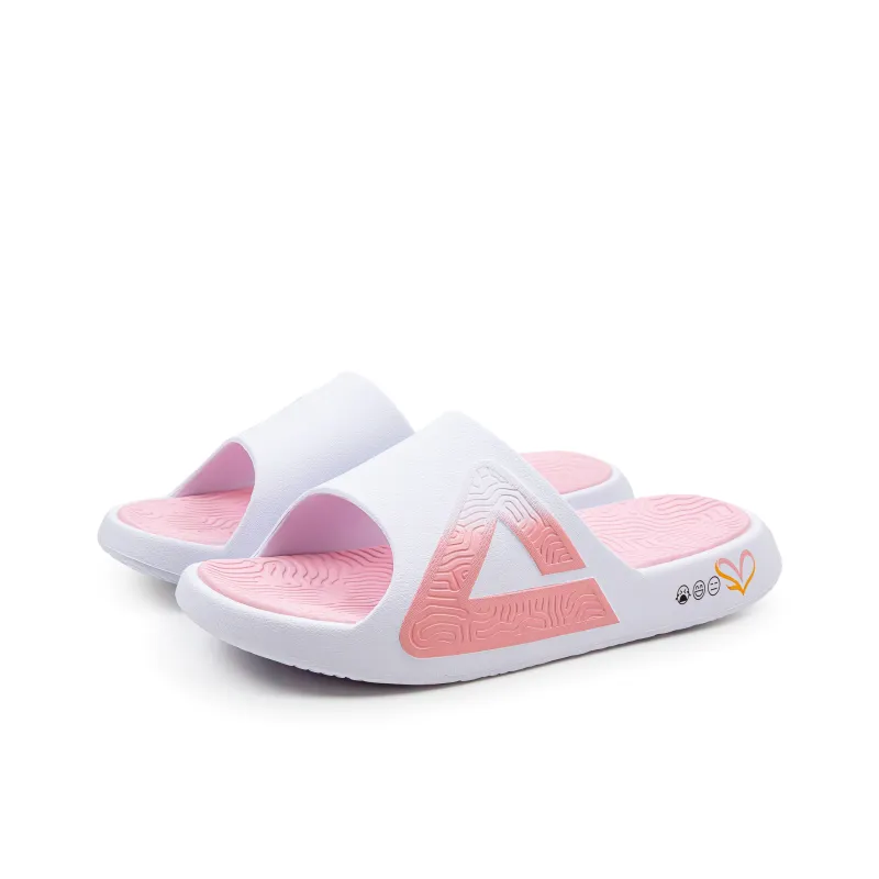 PEAK Tai Ji1.0 Quiet Slip Resistant Cushioning Slide Slippers Unisex White Pink-3