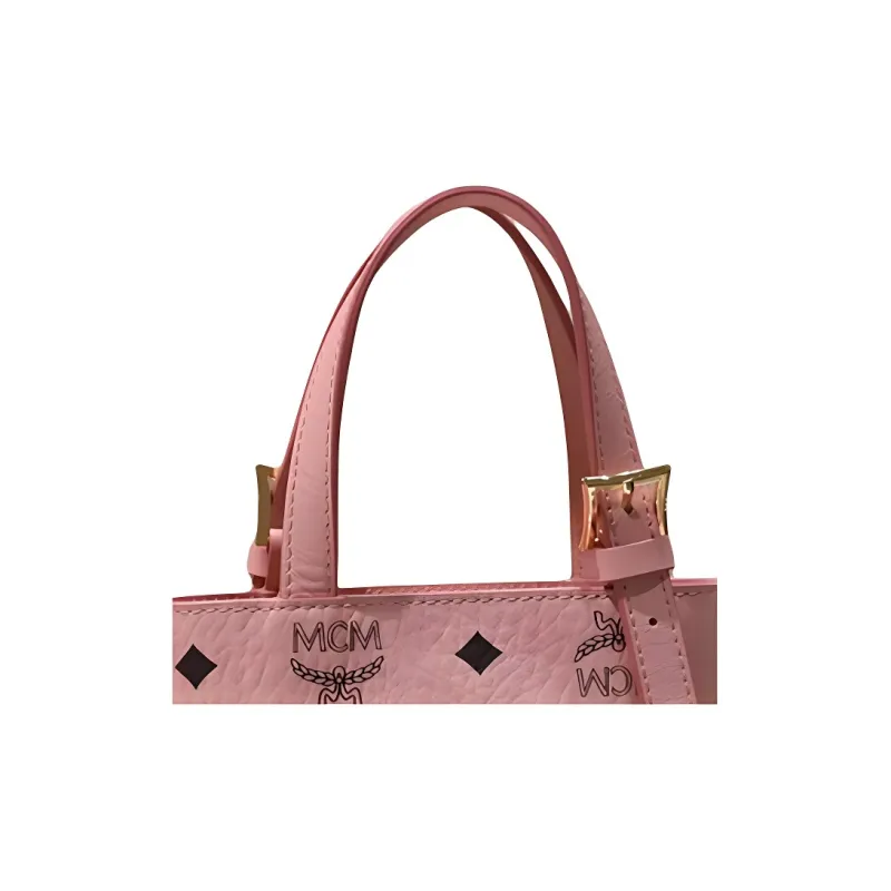 MCM Aren Visetos Leather Bucket Bag, One Shoulder Handbag Mini Women's Pink-2