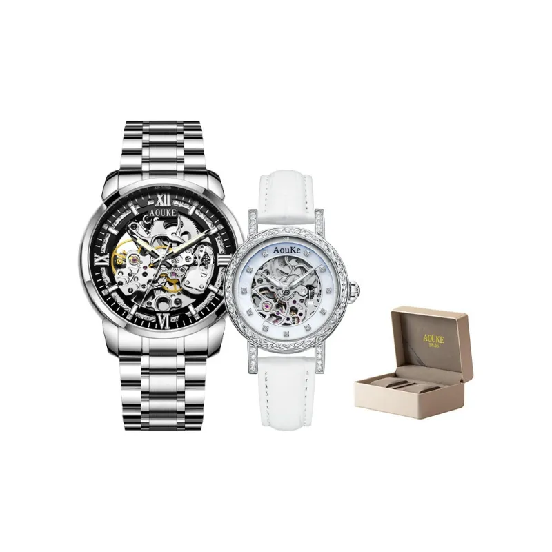AOUKE Mechanical Movement Silicone Strap Watch Unisex Cut Out Dial-23