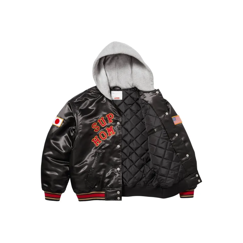 Supreme Homerun Satin Hooded Varsity Jacket-2