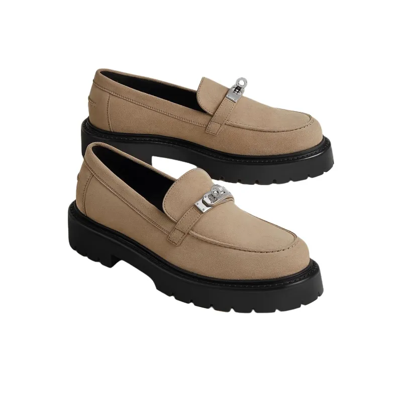 HERMES Icône Loafers 3cm Women's Brown-2