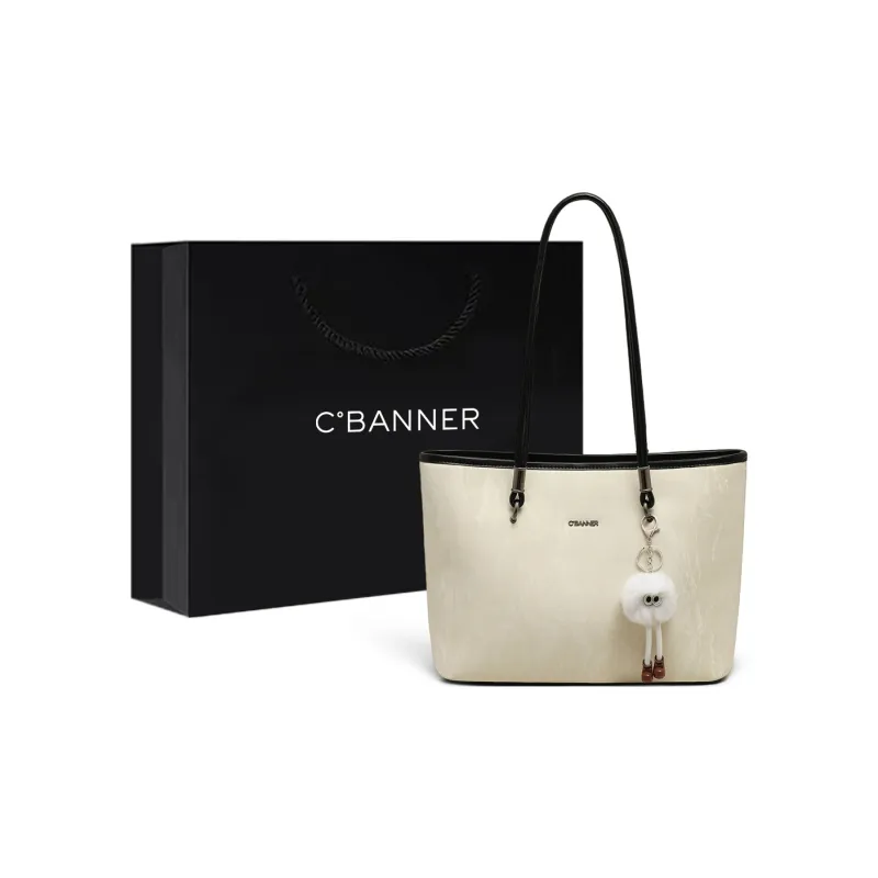 C°BANNER Cow Leather Shoulder Bag Tote Medium Size Women's Ecru-0