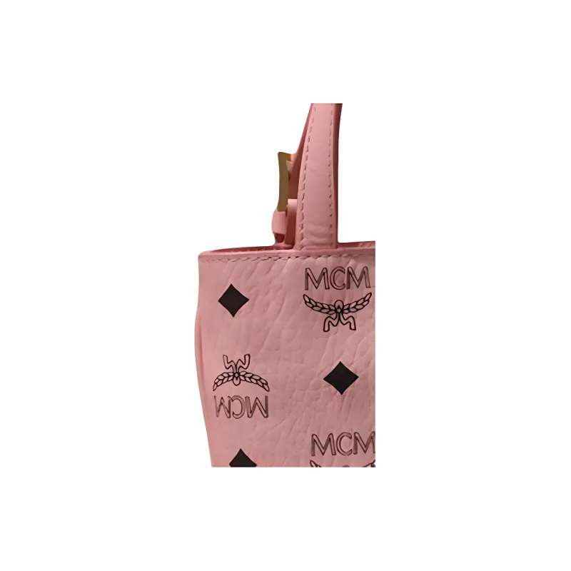 MCM Aren Visetos Leather Bucket Bag, One Shoulder Handbag Mini Women's Pink-4