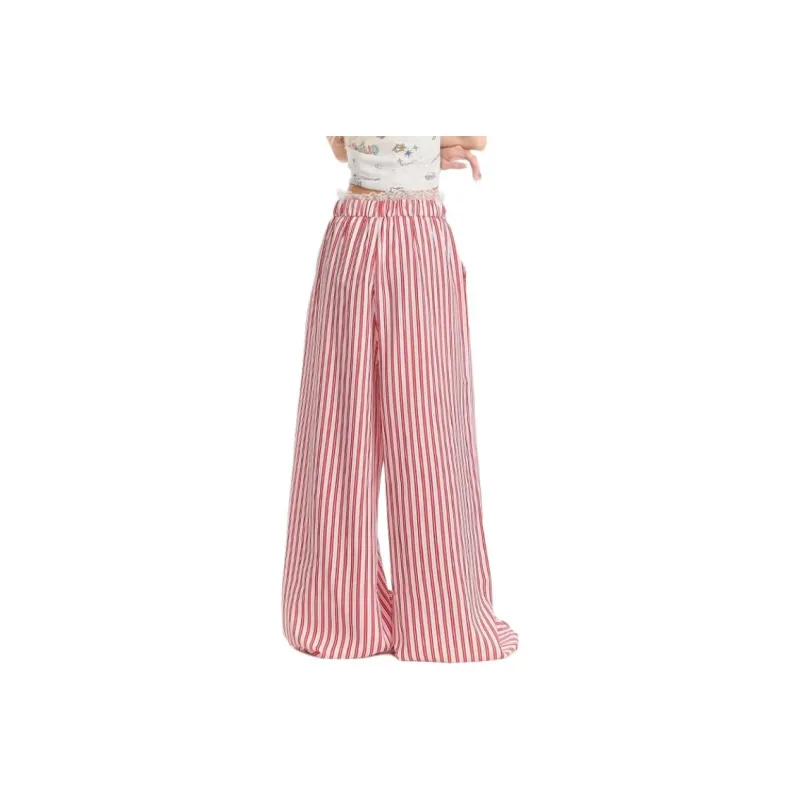 ABCMININ Casual Pants Women's Red White Stripes-1