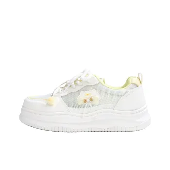 RENBEN Breathable Height Increase Low Top Skateboard Shoes Women's White Yellow