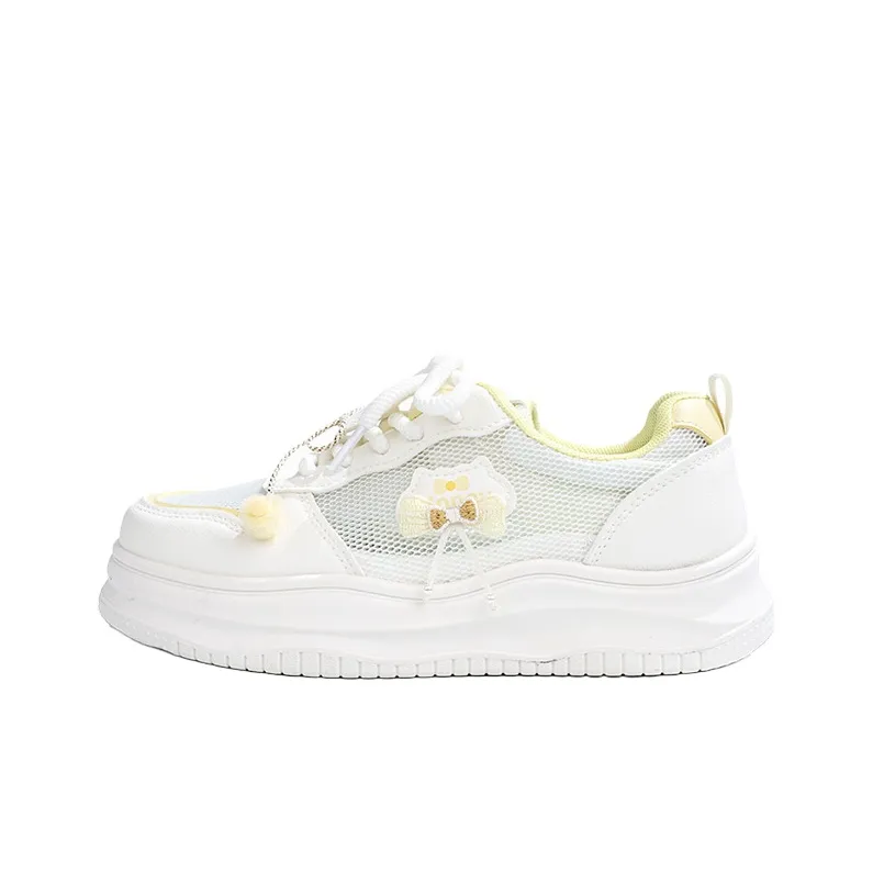 RENBEN Breathable Height Increase Low Top Skateboard Shoes Women's White Yellow-0