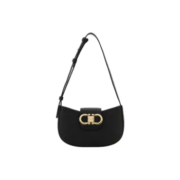 FERRAGAMO GANCINI Calfskin Shoulder Bag Women's Black