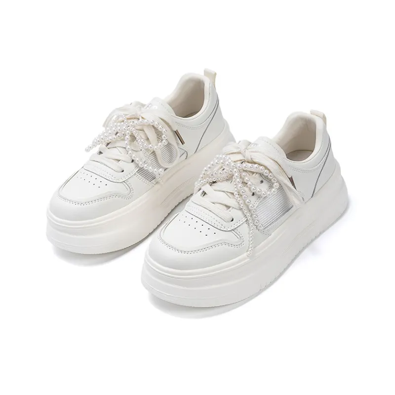 EXULL Q Lightweight Breathable Height Increasing Low Top Skateboard Shoes Women's Beige-1