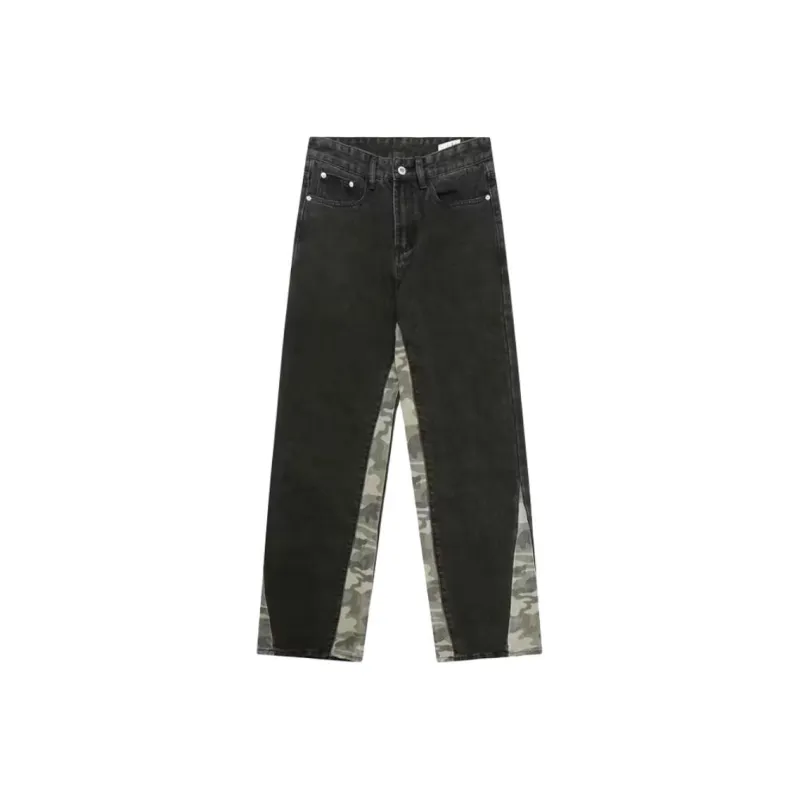 OG96 LAB Jeans Unisex Black Camouflage Patchwork ☀-0