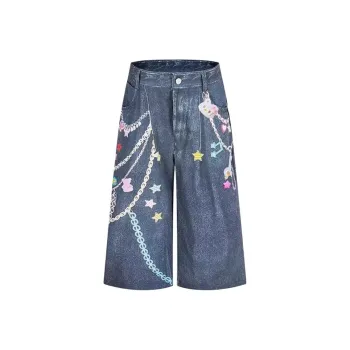 T IRA Denim Shorts Unisex Graffiti Blue