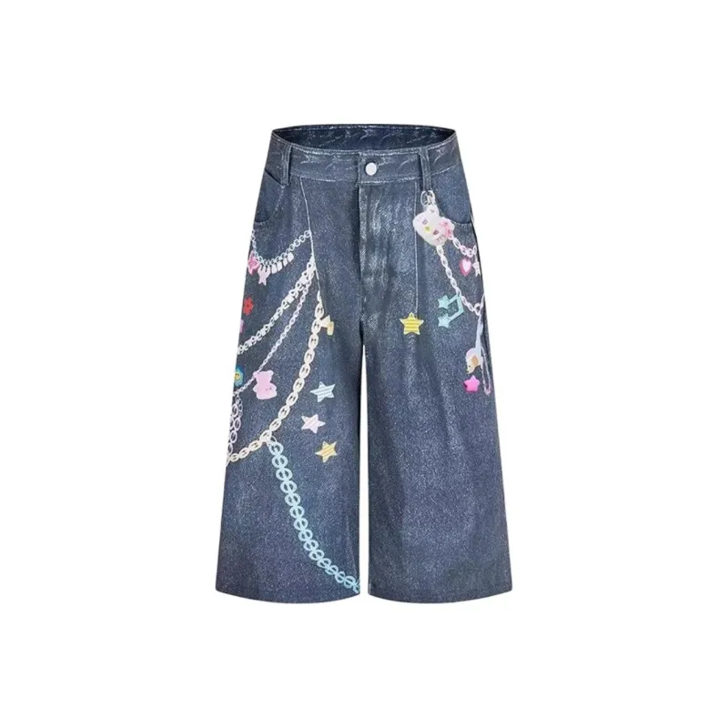 T IRA Denim Shorts Unisex Graffiti Blue-0