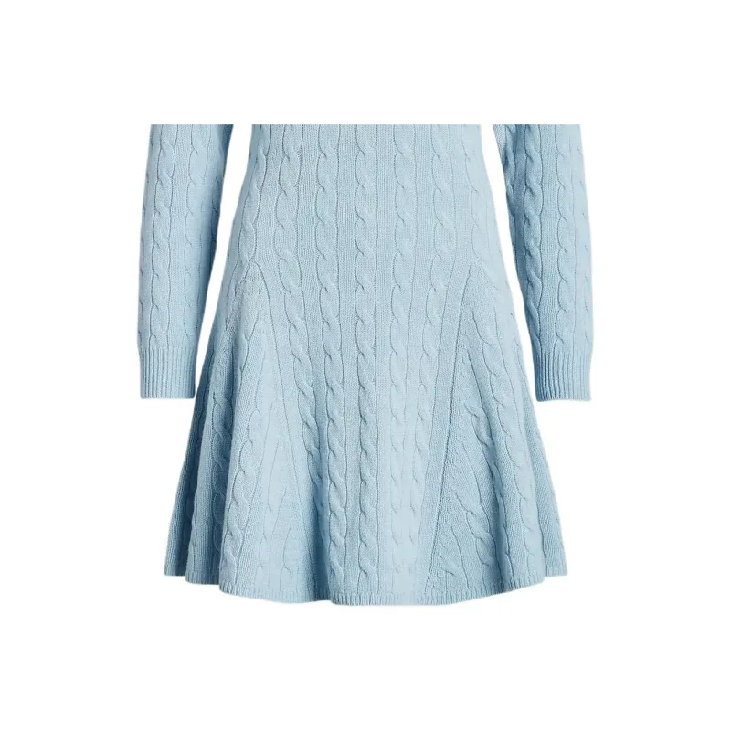Polo Ralph Lauren Cable-Knit Wool-Cashmere Sweater Dress Long-Sleeved Dresses Women's Light Blue-5
